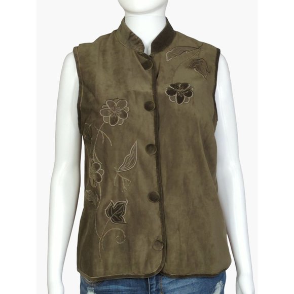 Jessica Holbrook Jackets & Blazers - Vtg Jessica Holbrook button Vest Quilted  Floral Embroidery Womens Small NEW